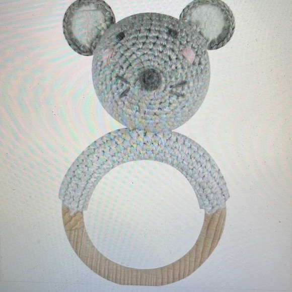 Albetta Crochet Mouse Baby Rattle Infant Ring Organic Cotton Knit Handmade - Picture 11 of 11